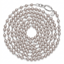 Нить-намотка из серого жемчуга 7 мм, марказита и бусин Swarovski, 130 см
