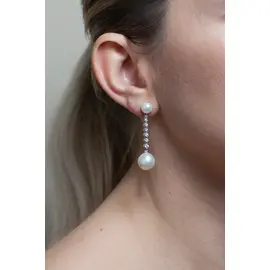 Серьги с 7 кастами и жемчугом 12 мм (жемчуг 12-13, фианиты, Ag - 3,24 гр)