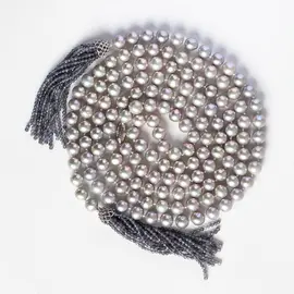 Лариат серый с кистями из иолита  (Ag 925) (Жемчуг 6-7 мм, Иолит 2 мм, Ag 925 2.43 гр)
