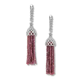 Серьги-кисти из граната короткие (Гранат, Фианит)
