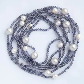 Нить из иолита и жемчуга разного диаметра, 190 см
