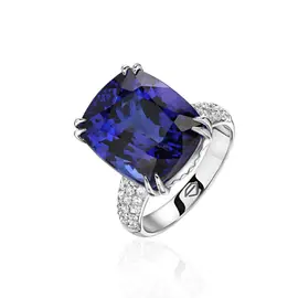 Кольцо в золоте 750 пр. с бриллиантами и танзанитом (бр.кр 57 66 шт 0,62 ct 3\5, танзанит У-57 1 шт 15,37 ct)