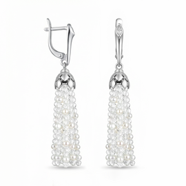 Серьги-кисти короткие с топазами и мелким жемчугом