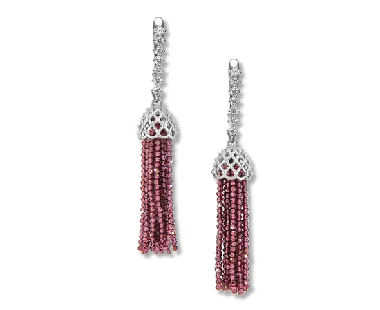 Серьги-кисти из граната короткие (Гранат, Фианит)