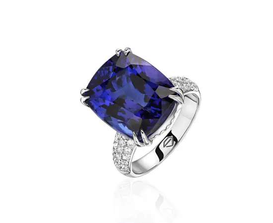 Кольцо в золоте 750 пр. с бриллиантами и танзанитом (бр.кр 57 66 шт 0,62 ct 3\5, танзанит У-57 1 шт 15,37 ct)