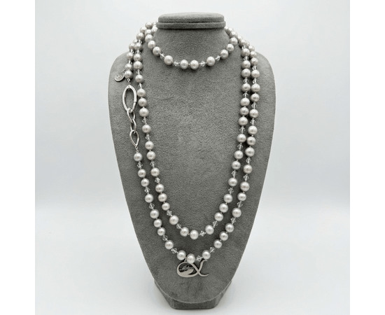 Нить-намотка из серого жемчуга 7 мм, марказита и бусин Swarovski