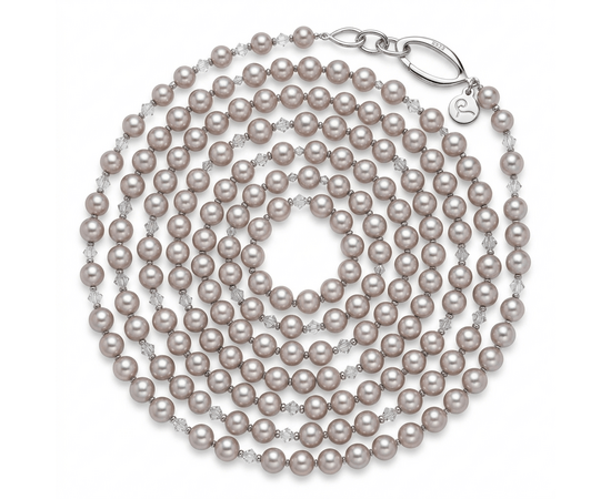 Нить-намотка из серого жемчуга 7 мм, марказита и бусин Swarovski