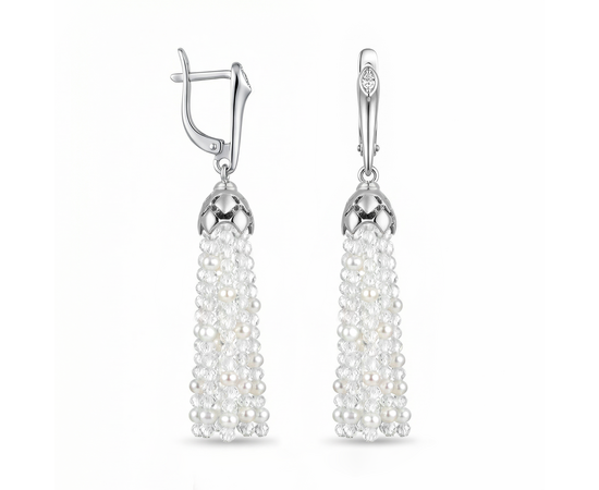 Серьги-кисти короткие с топазами и мелким жемчугом